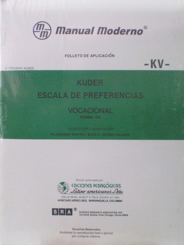 Libro: Escala de Preferencias -Vocacional- KV Autor: Kuder, Frederic